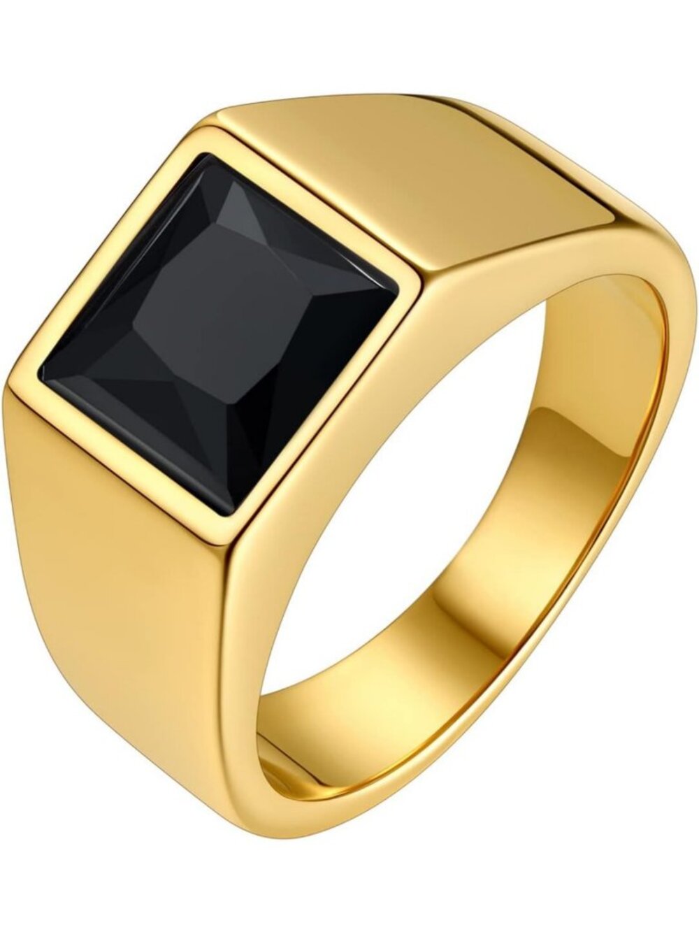 Stylish Stainless Steel Signet Ring for Men - Black/Blue Gemstone, Sizes 7-14